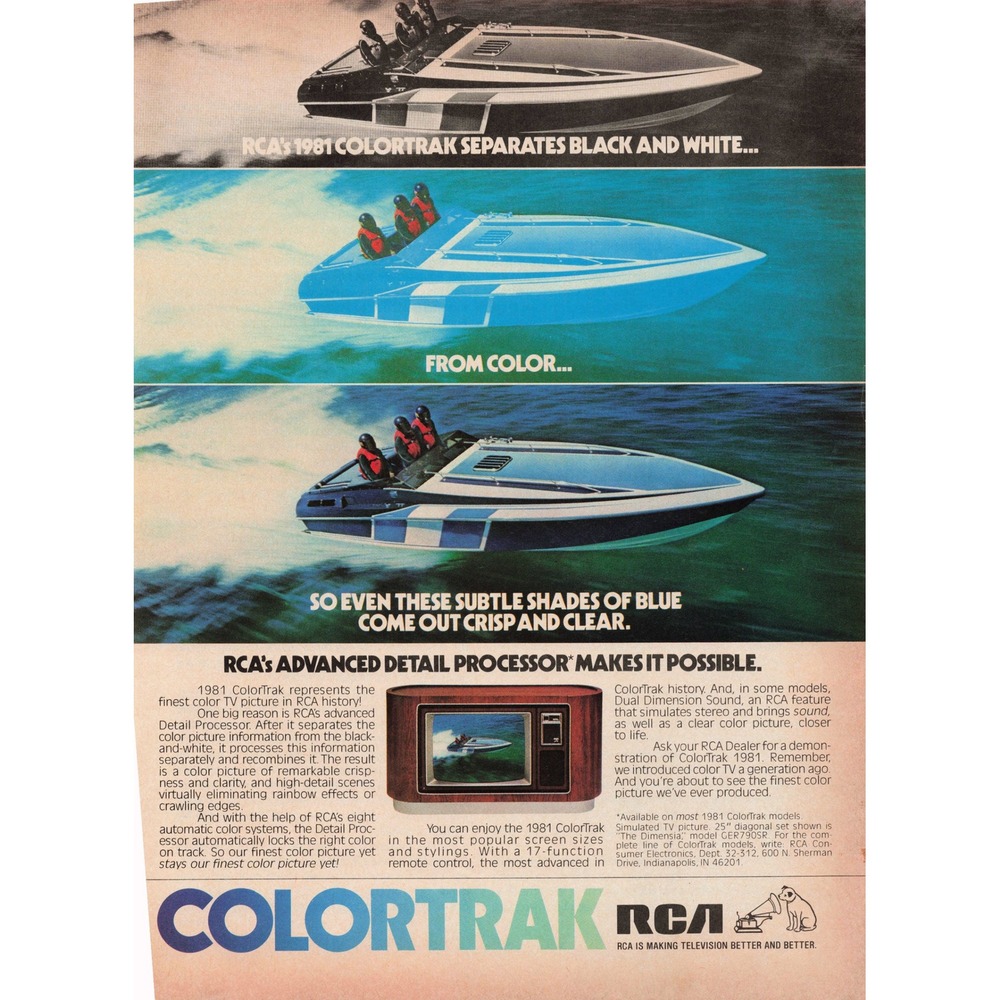 1981‎ RCA Colortrak TV Print Ad Color Separates Black White Television